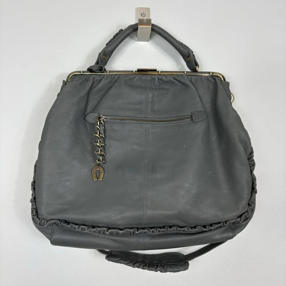 Vtg Betsey Johnson Shoulder Purse Satchel Studs Ruffles‎ Charms Y2K Gray